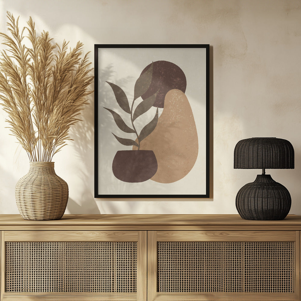 Grow - Aesthetic Abstract Boho Brown Leaves Poster