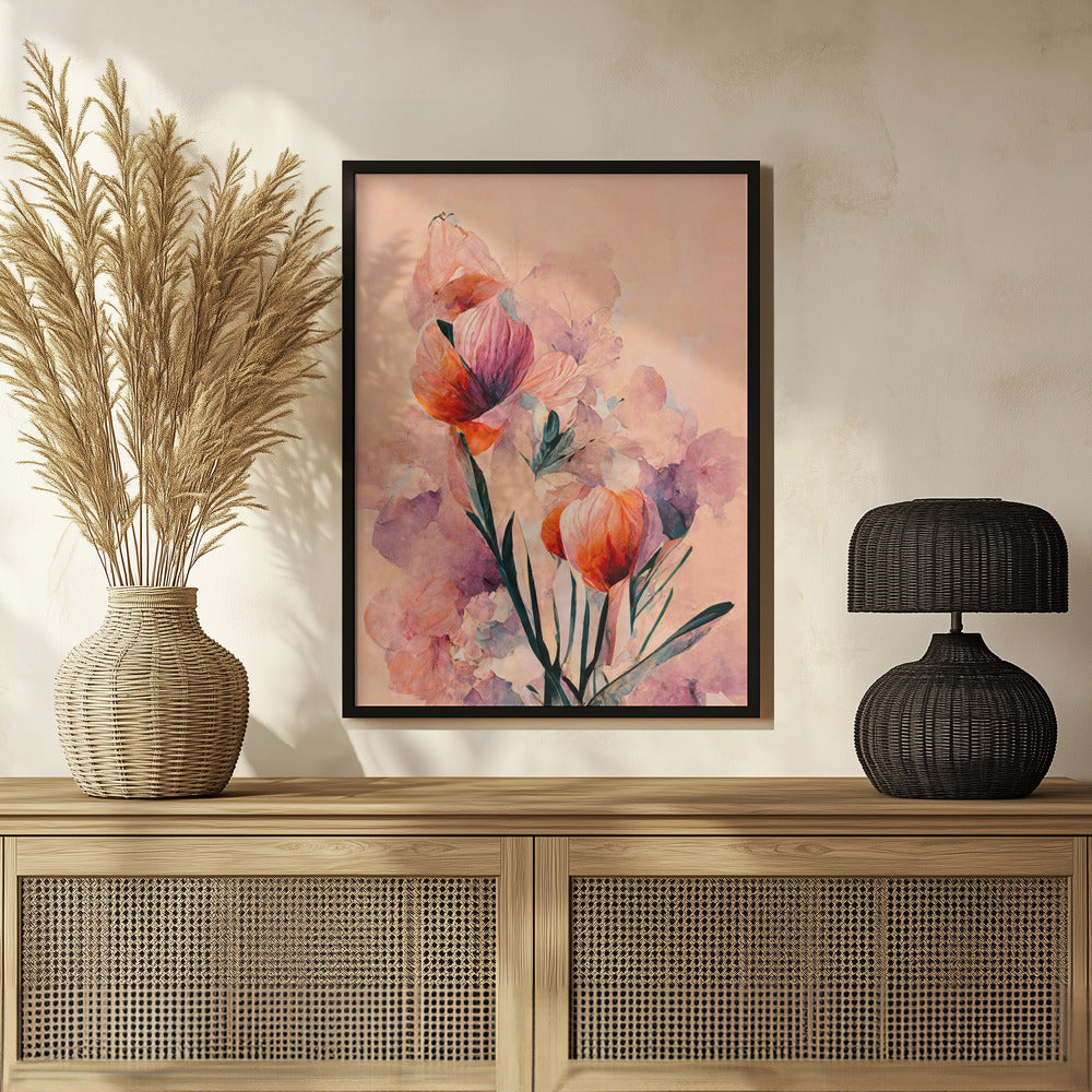 Abstract Coral Flowers (Peach) Poster