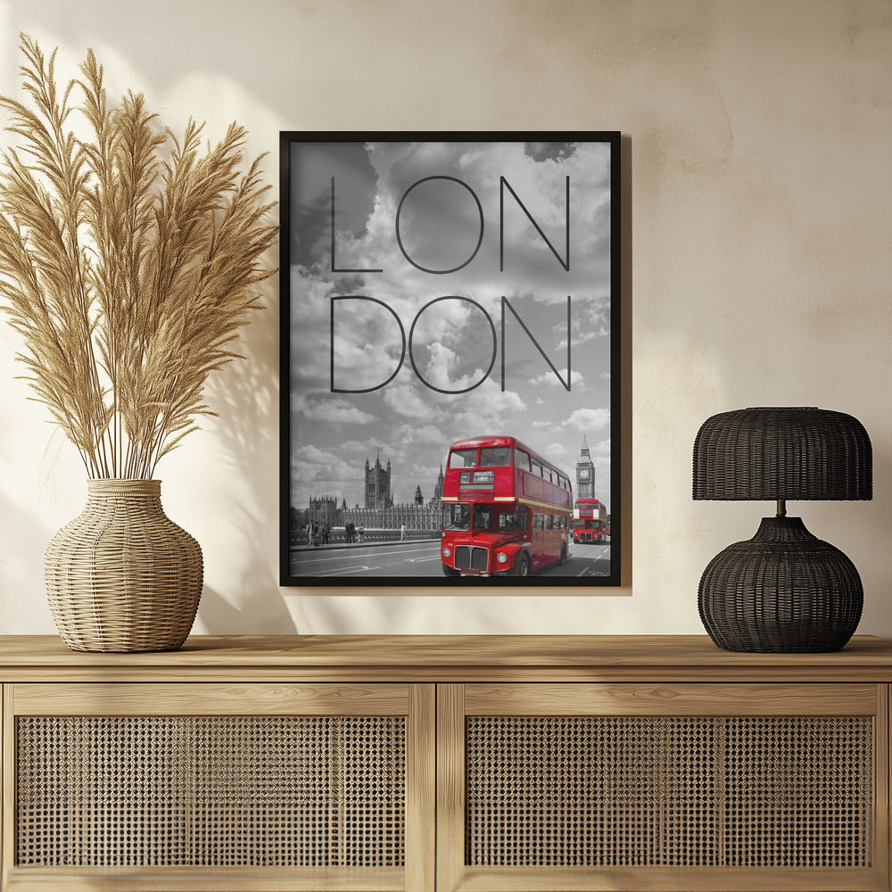 Red Buses in London | Text &amp; Skyline Poster