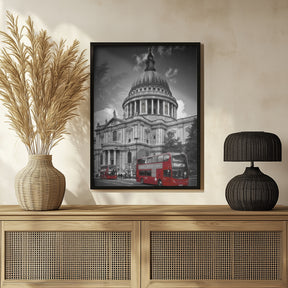 LONDON St. Paul’s Cathedral &amp; Red Bus Poster