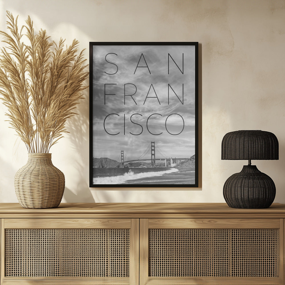 Golden Gate Bridge &amp; Baker Beach | Text &amp; Skyline Poster