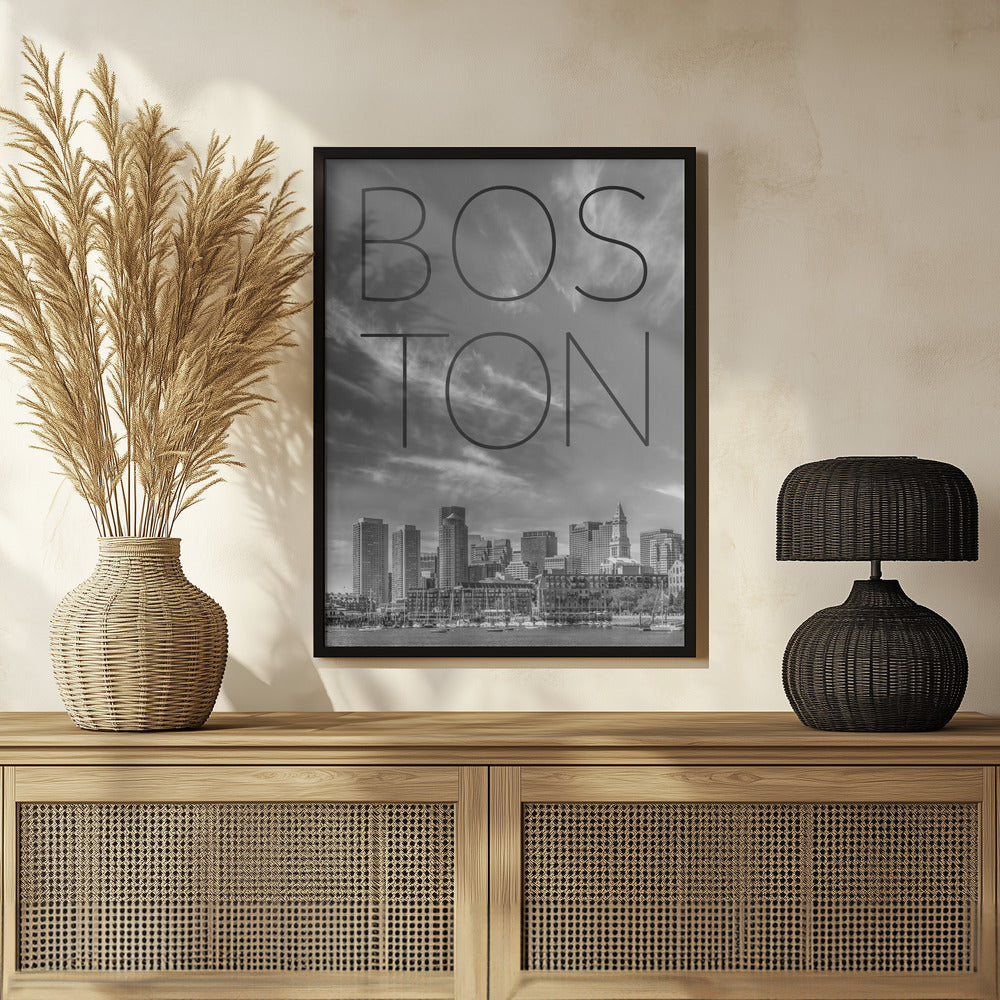 BOSTON Skyline Financial District &amp; North End | Text &amp; Skyline Poster