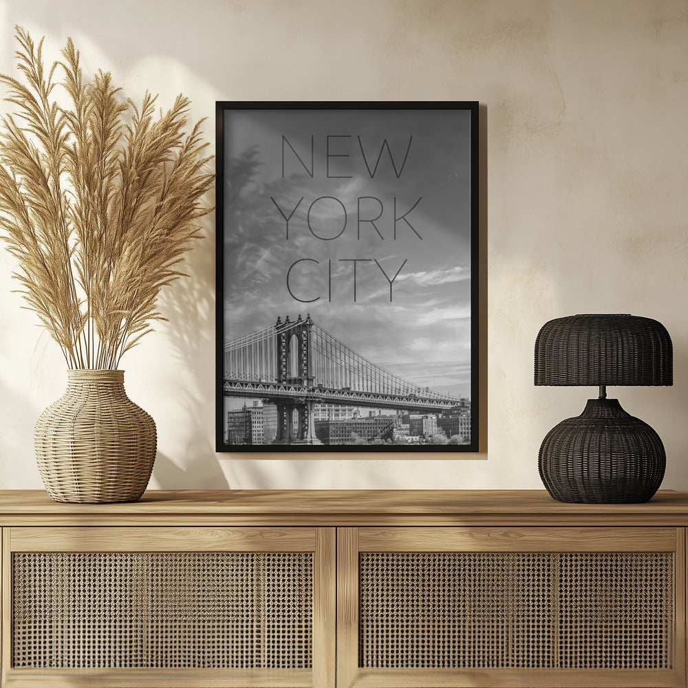 NYC Manhattan Bridge | Text &amp; Skyline Poster