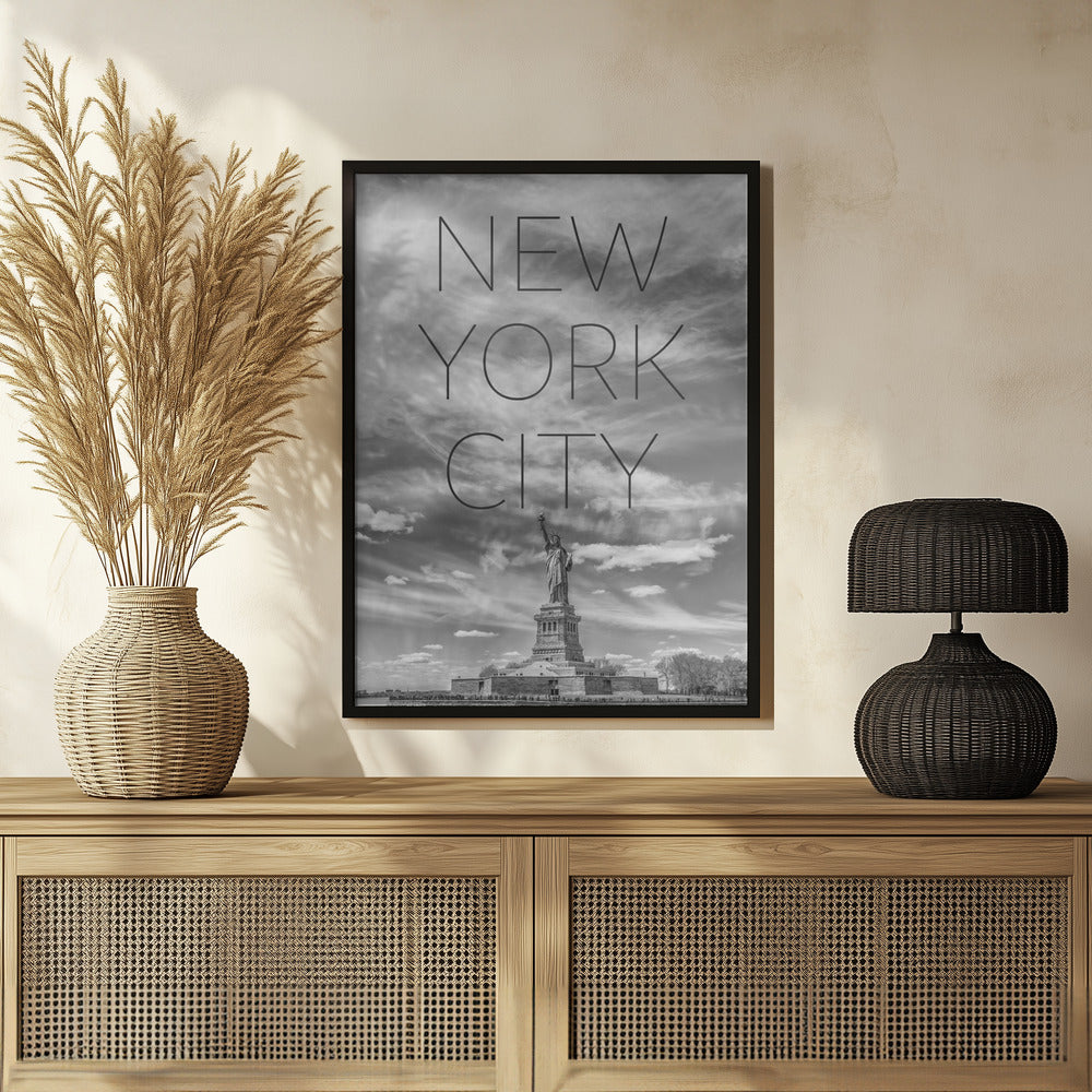 NYC Statue of Liberty | Text &amp; Skyline Poster