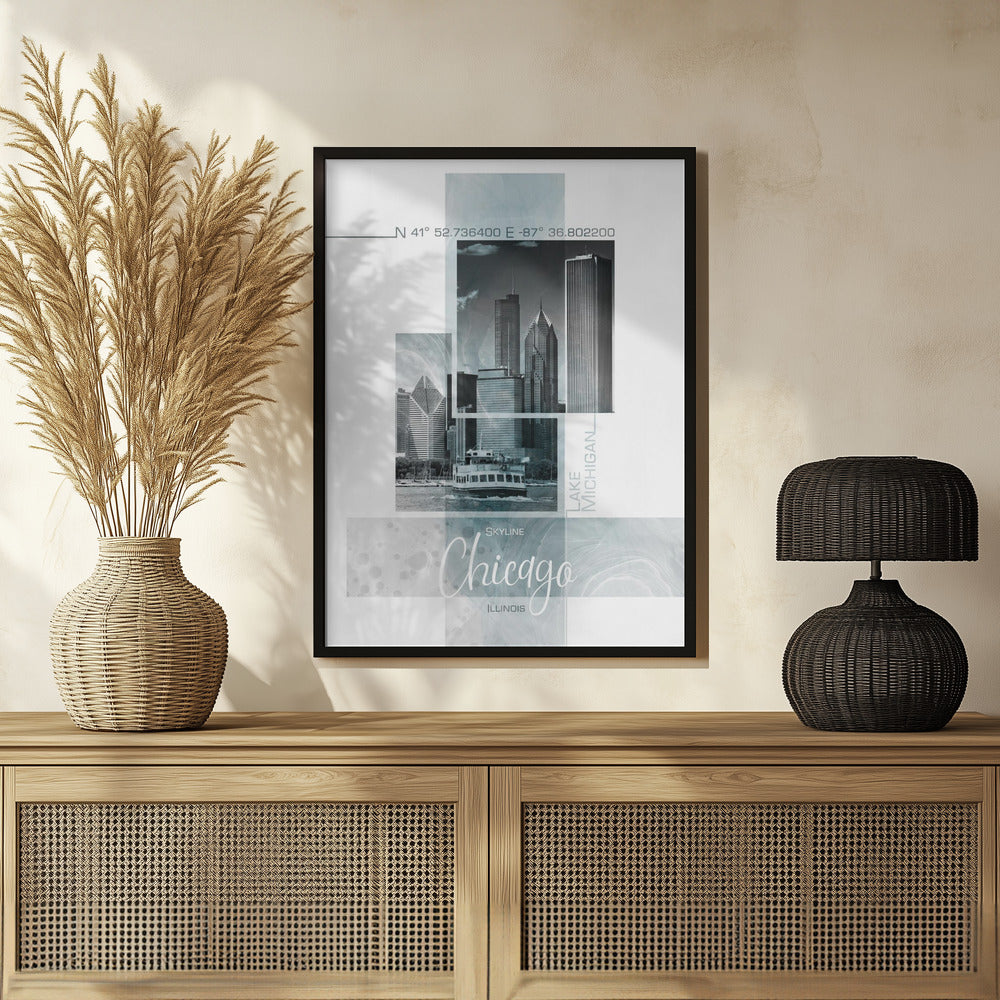 Poster Art CHICAGO Skyline | turquoise marble Poster