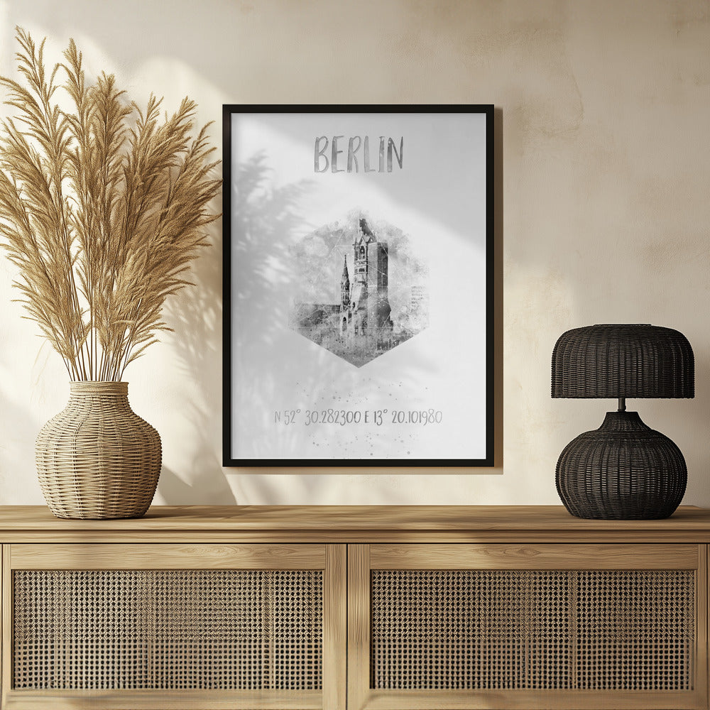 Coordinates BERLIN | monochrome watercolor Poster