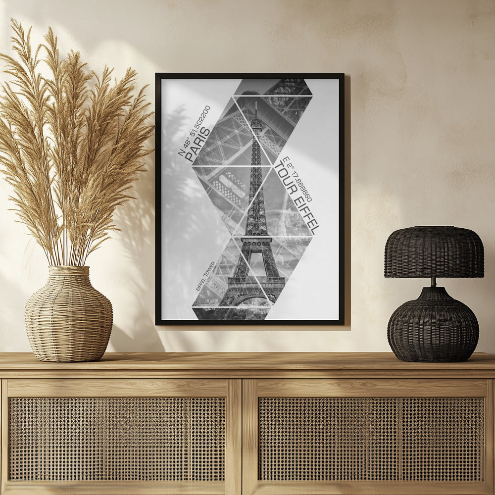 Coordinates PARIS Eiffel Tower | monochrome Poster