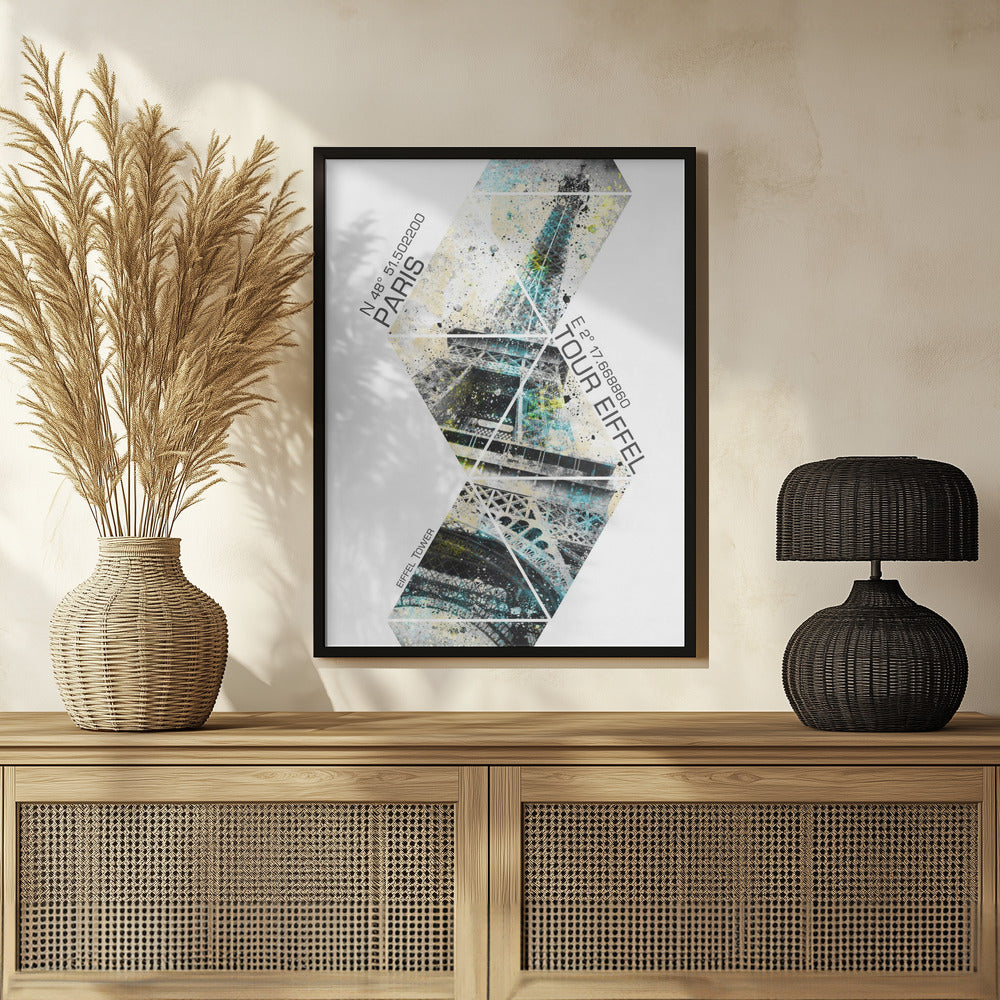 Modern Art Eiffel Tower Coordinates Poster