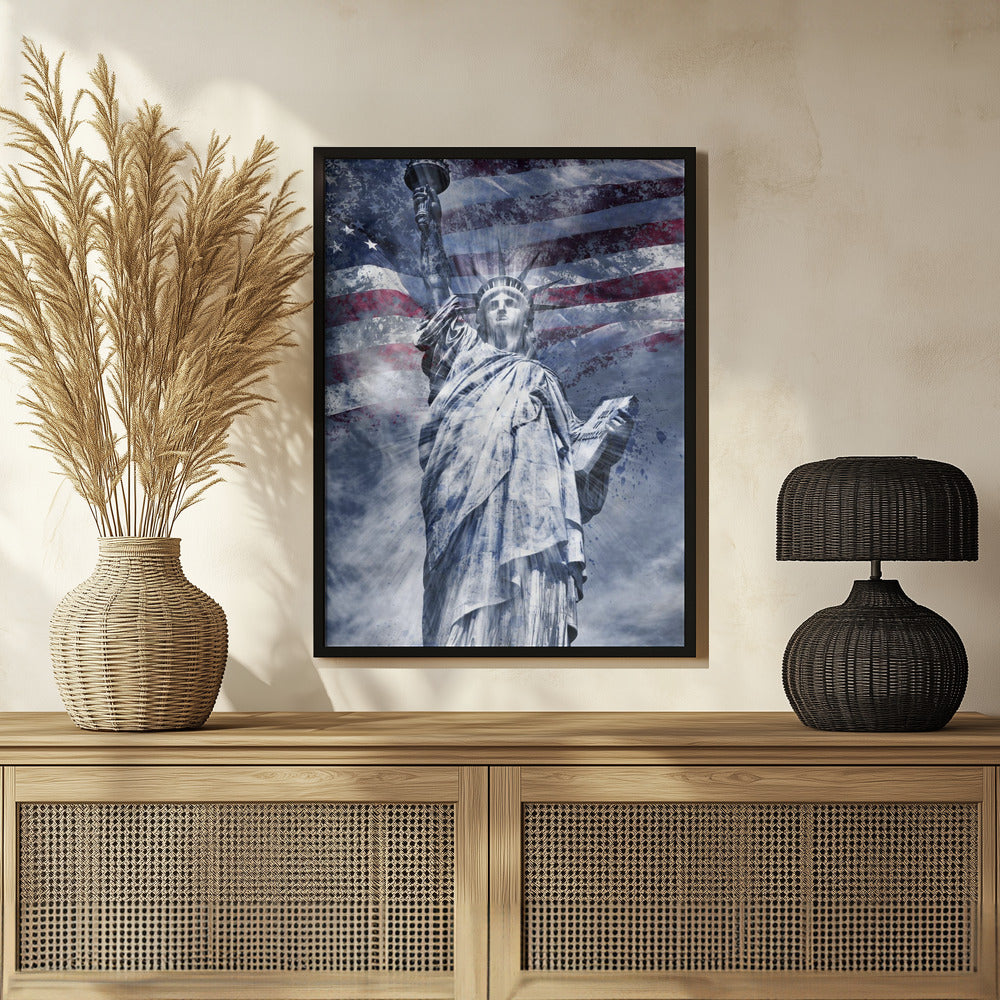 Modern Art STATUE OF LIBERTY | blue Poster