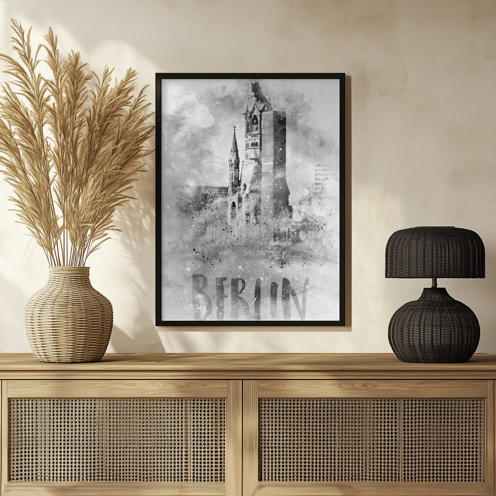 Monochrome Art BERLIN Kaiser Wilhelm Memorial Church | watercolor Poster