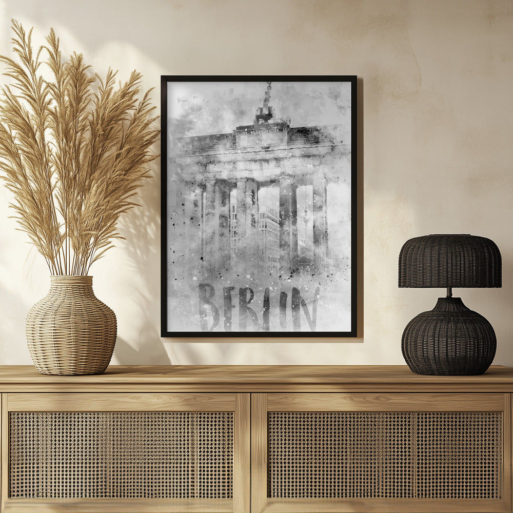 Monochrome Art BERLIN Brandenburg Gate | Watercolor Poster