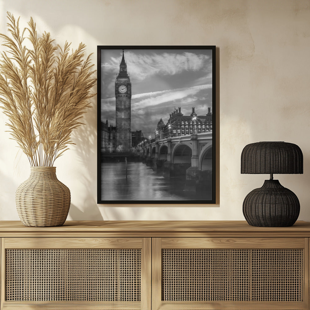 Evening at Westminster Bridge - Monochrome Poster