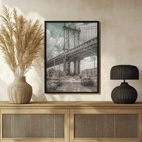 NYC Manhattan Bridge Panorama | urban vintage style Poster