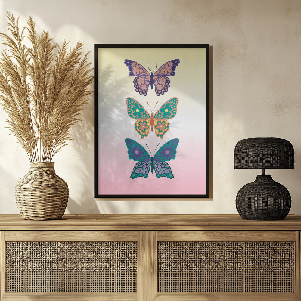 Colorful floral butterflies I Poster