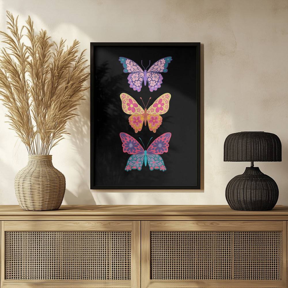 Colorful floral butterflies III Poster