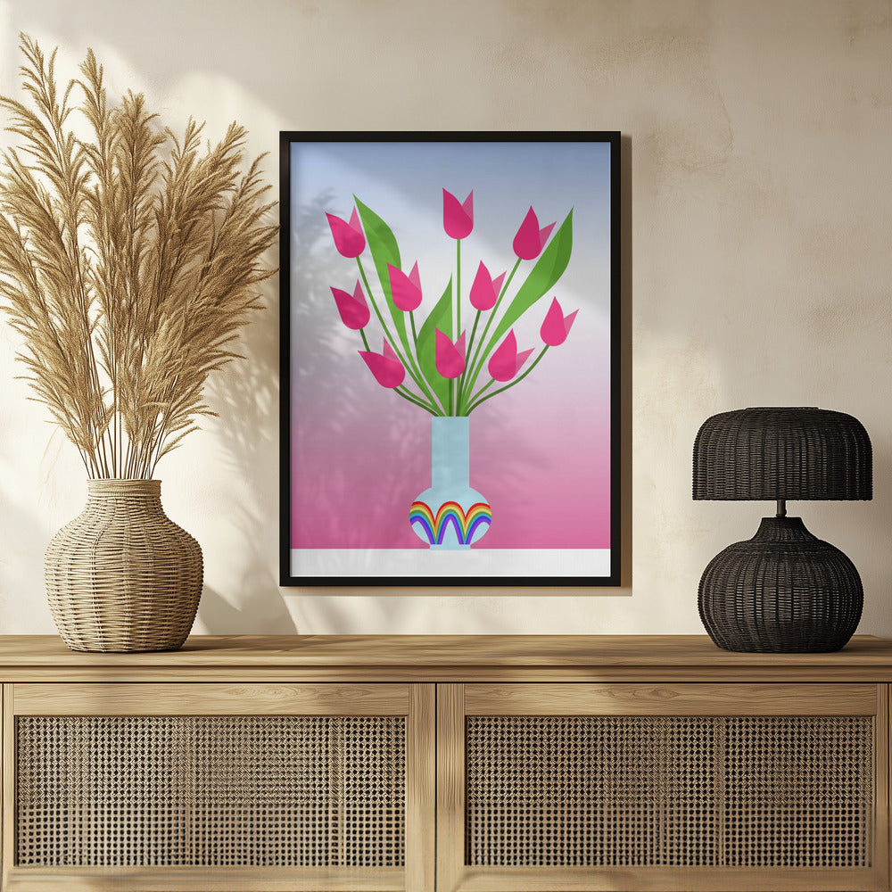 Tulips in the rainbow vase Poster