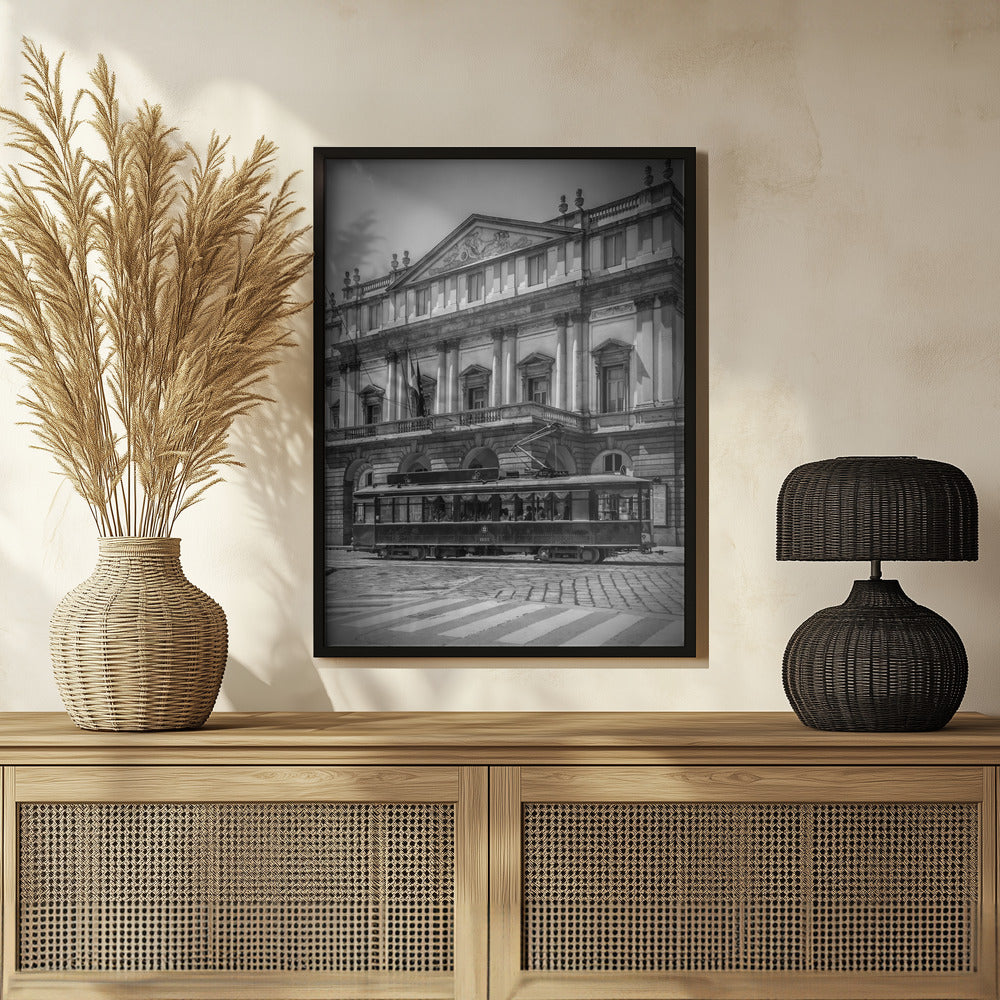 MILAN Teatro alla Scala &amp; Tram - monochrome Poster