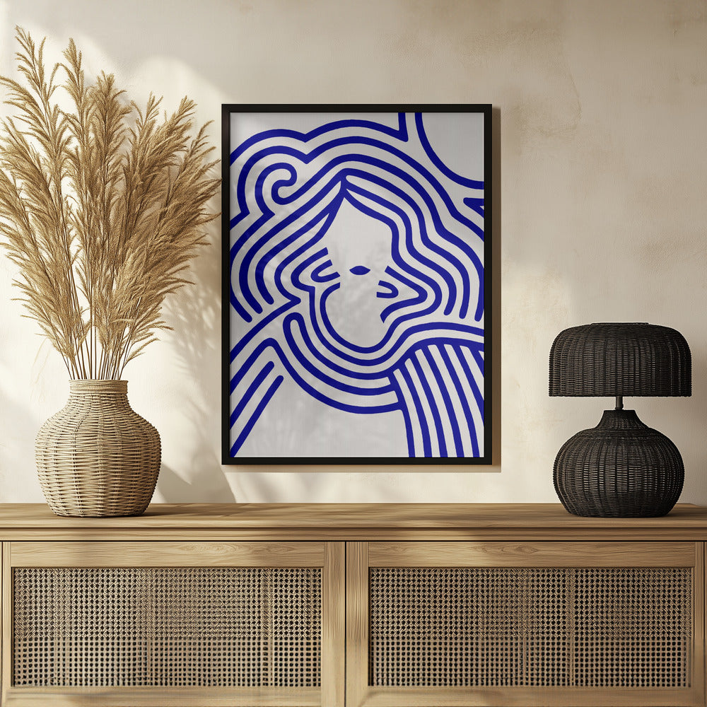 Berit in beige and indigo blue Poster