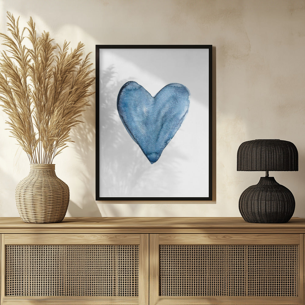 Watercolor heart blue Poster