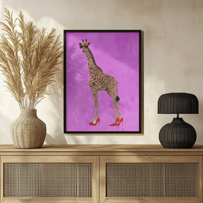 Giraffe wearing heels and heart glasses pink Poster