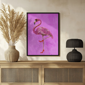 Flamingo in heels and heart glasses pink Poster