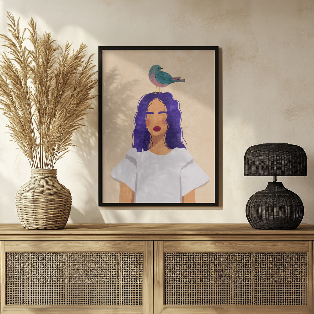 Girl with bird Poster