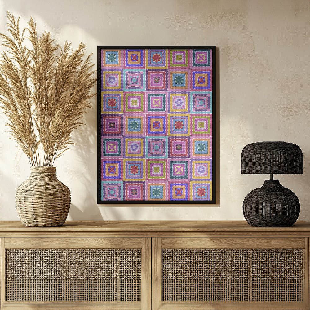 Colorful digital grandma squares I Poster