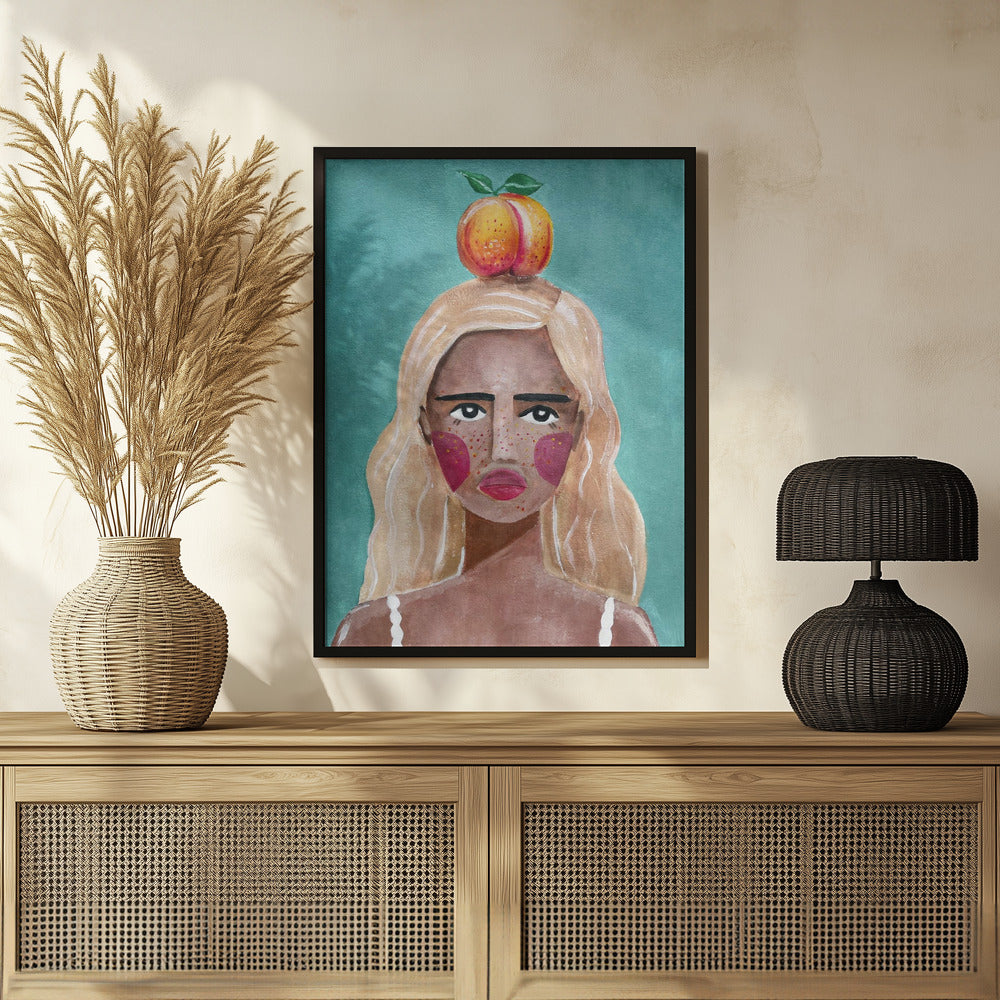 Woman With Peach Poster