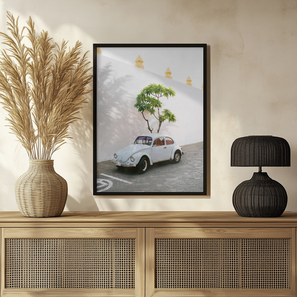 Pastel Volskwagen Beetle in the streets of Oaxaca Mexico Poster