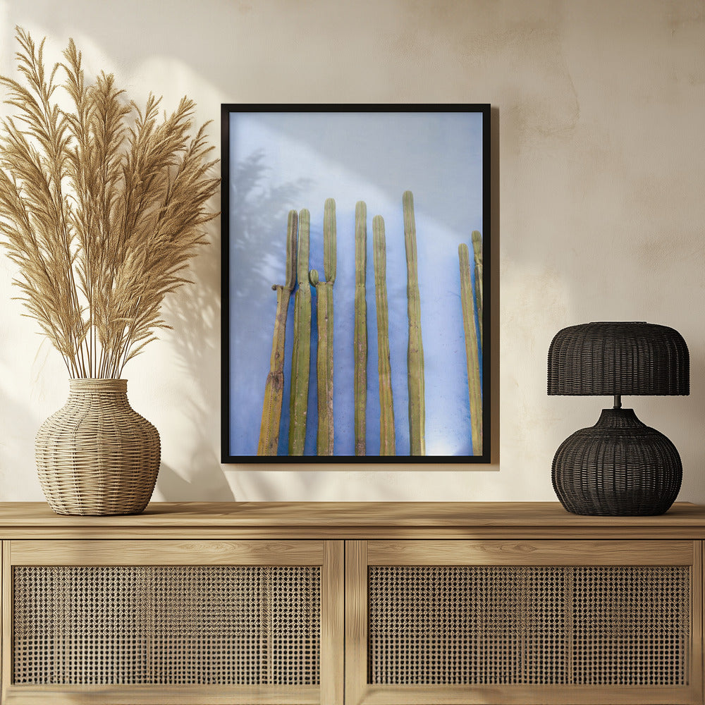 Tall Cacti on Blue | Oaxaca Mexico Travel Poster