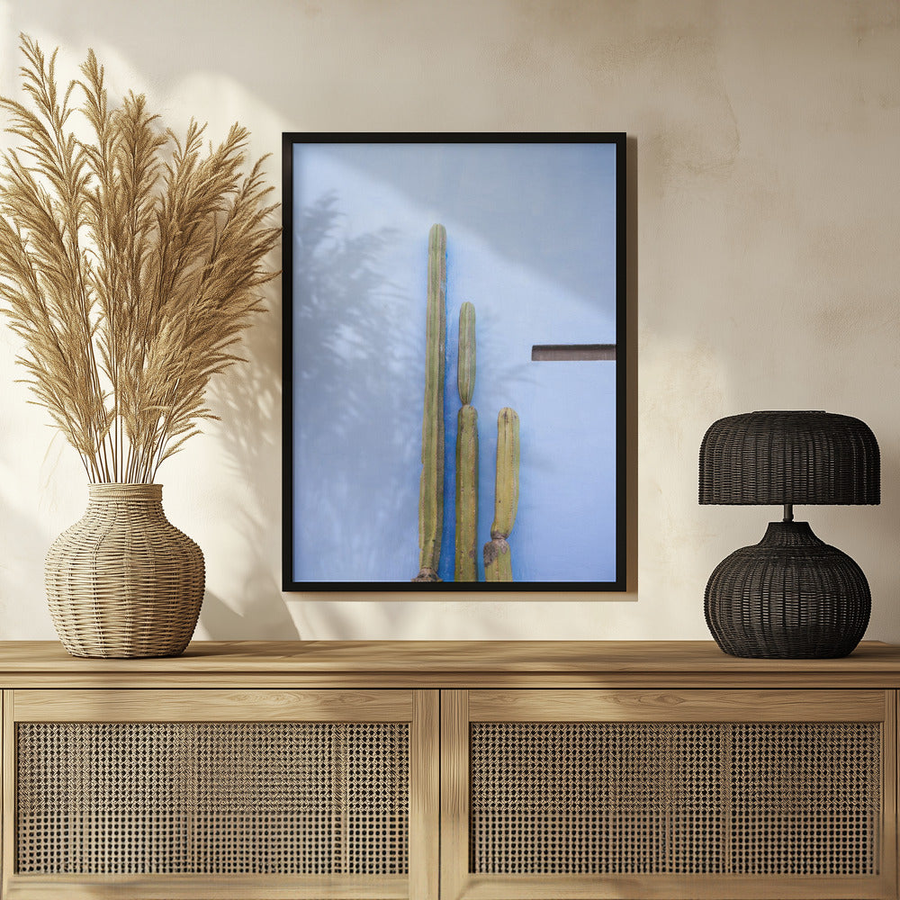 Tall Cacti on Blue | Oaxaca Mexico Travel Poster