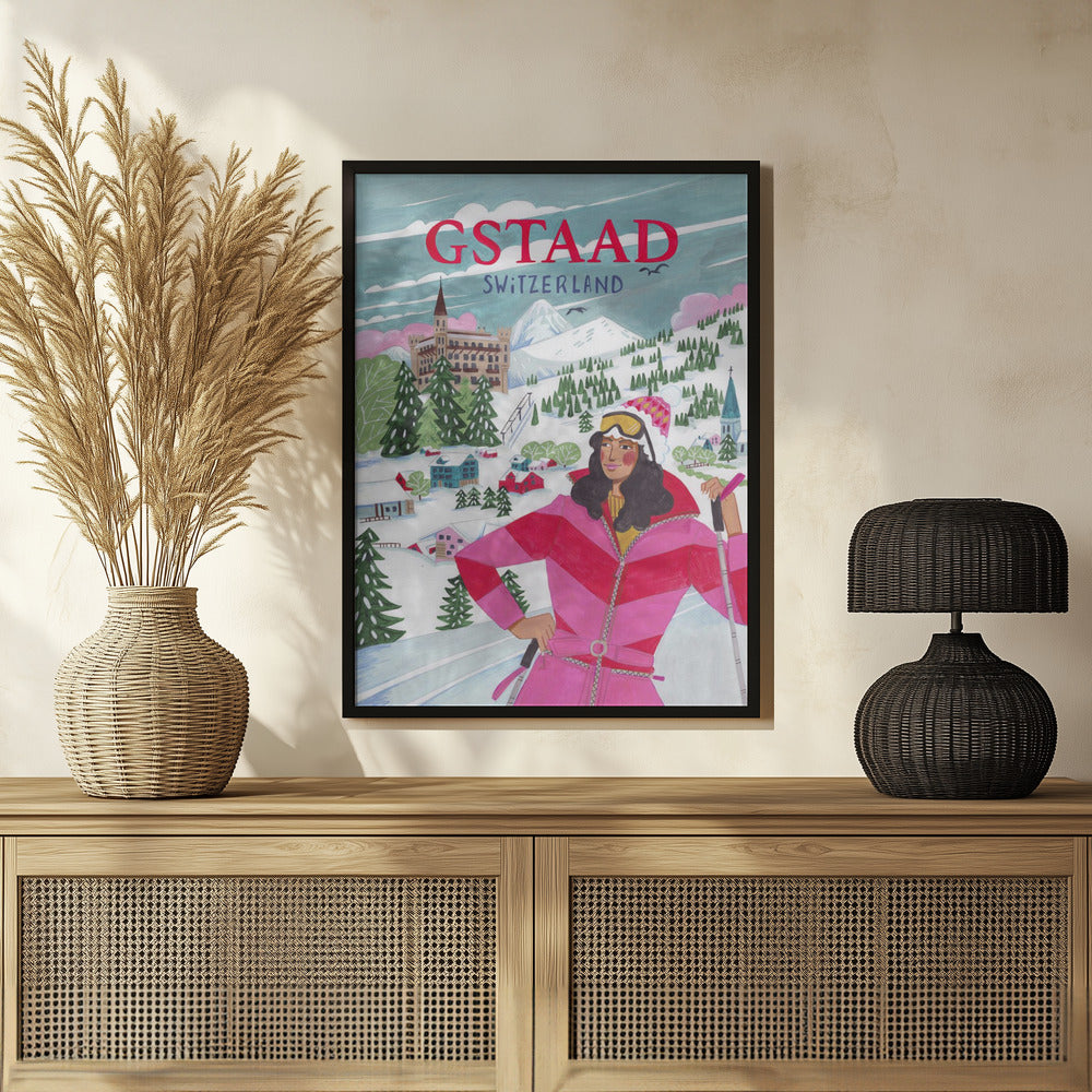 Travel Poster Woman in Gstaad, Switzerland Poster