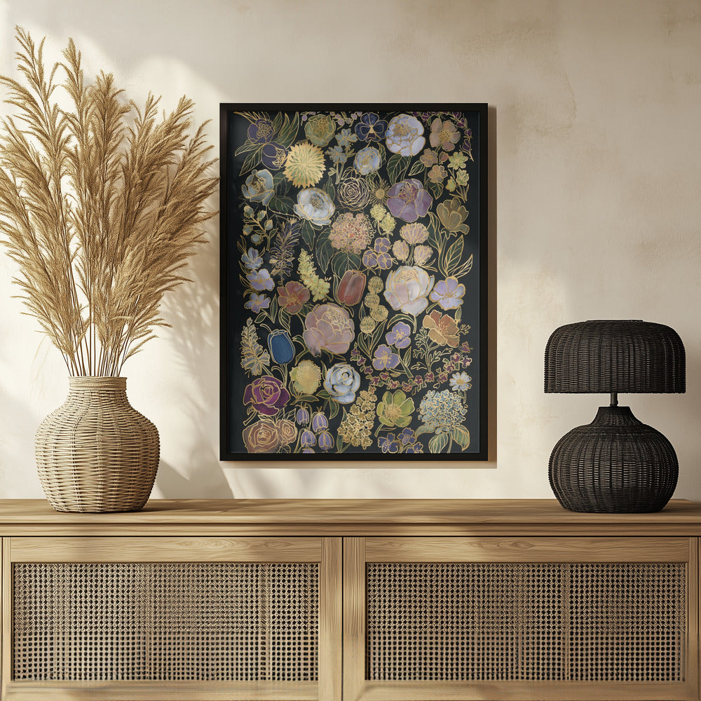 Ragni moody flowers in gold Poster