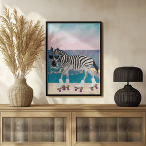 Zebra On Holiday Rollerksating Poster