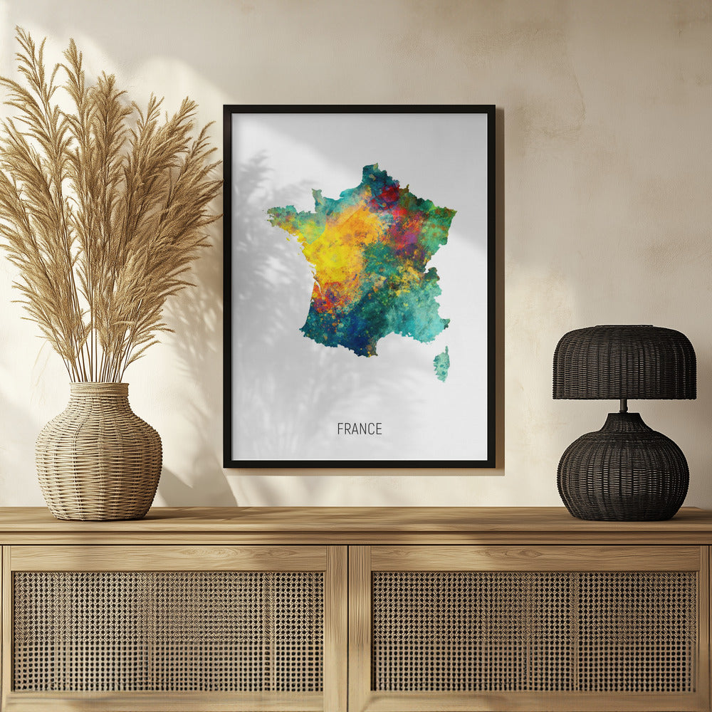 France Watercolor Map Poster