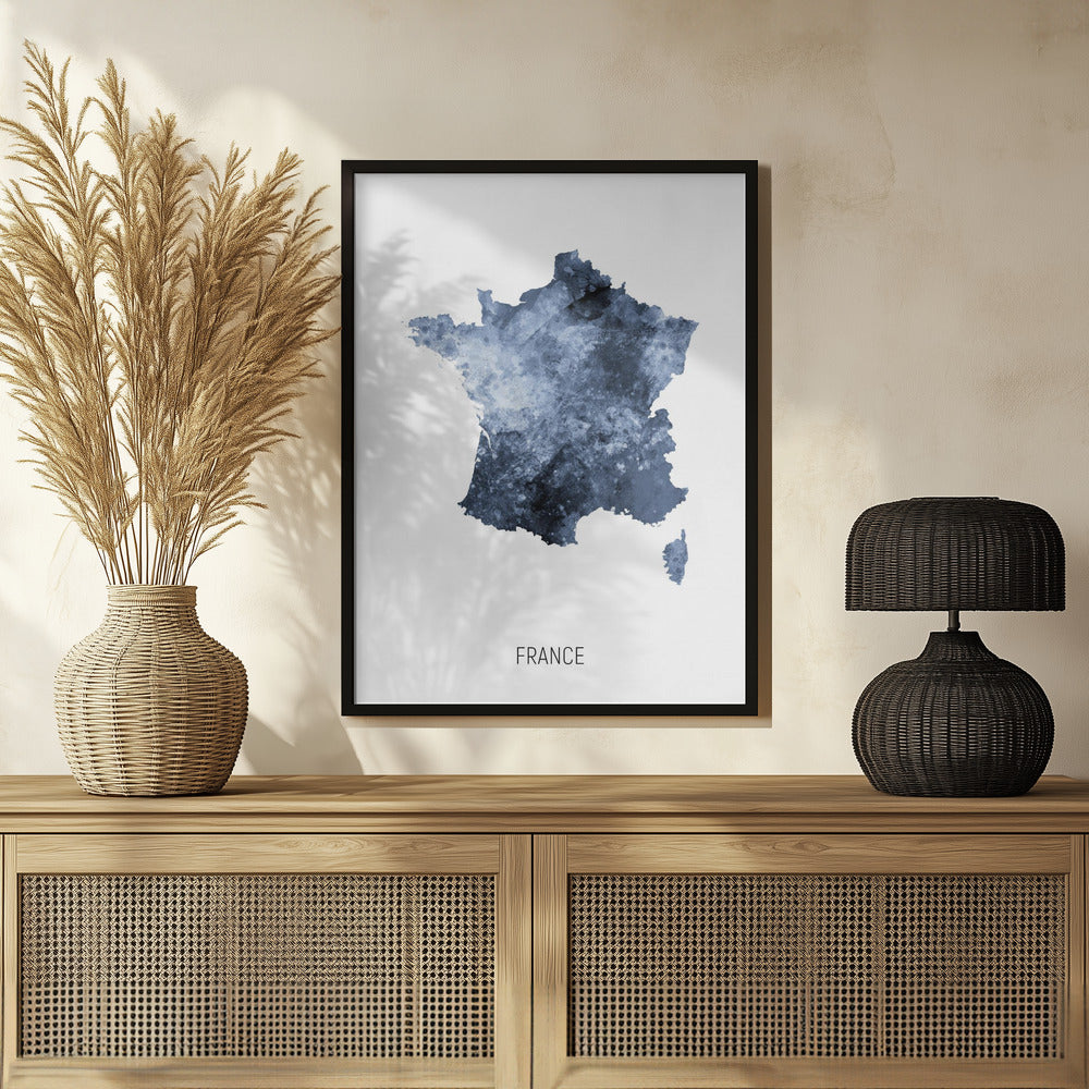 France Watercolor Map Poster