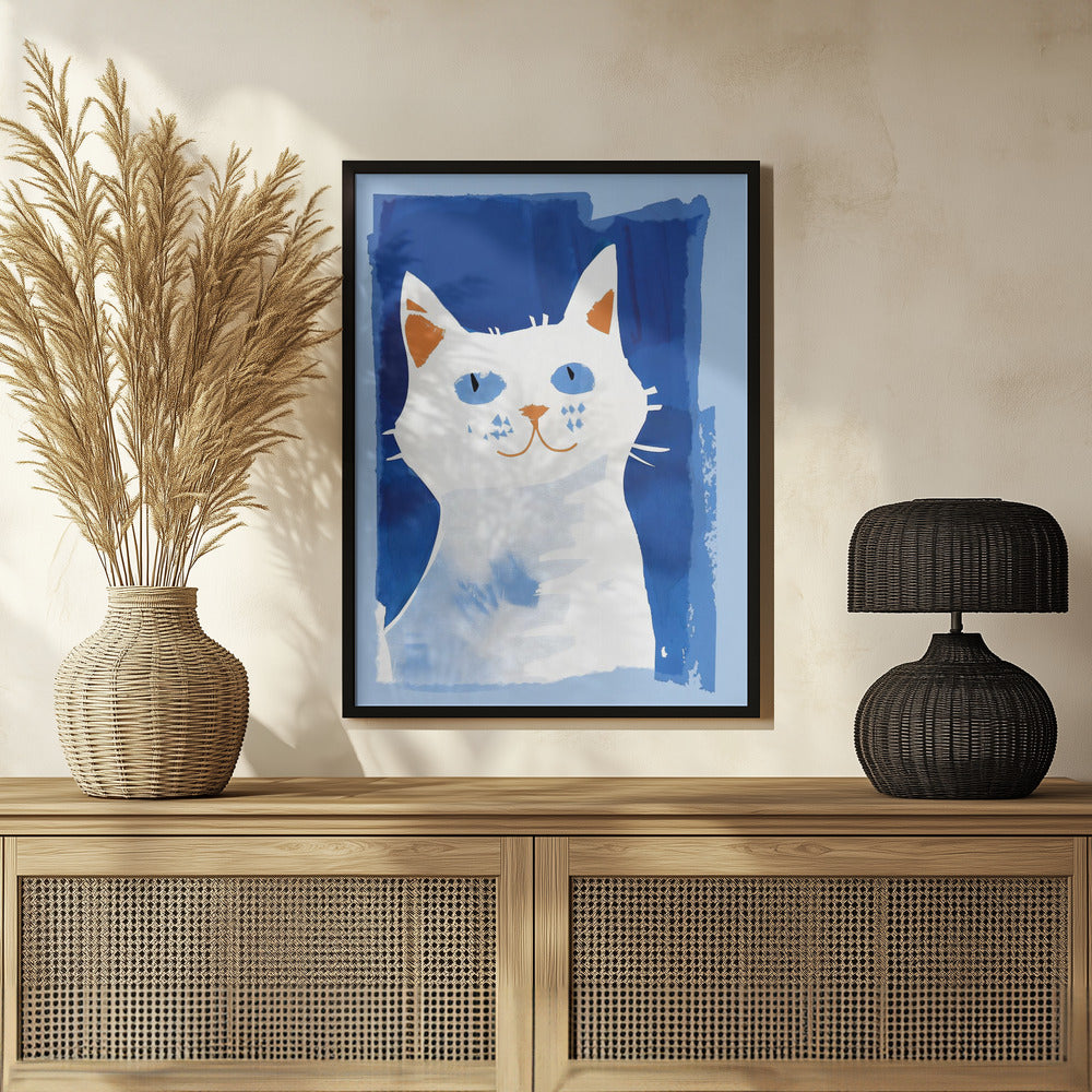 Cat In Blue Poster