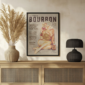 Bourbon Wall Art. Sexy Vintage Pin Up Girl Drinking Whiskey Poster