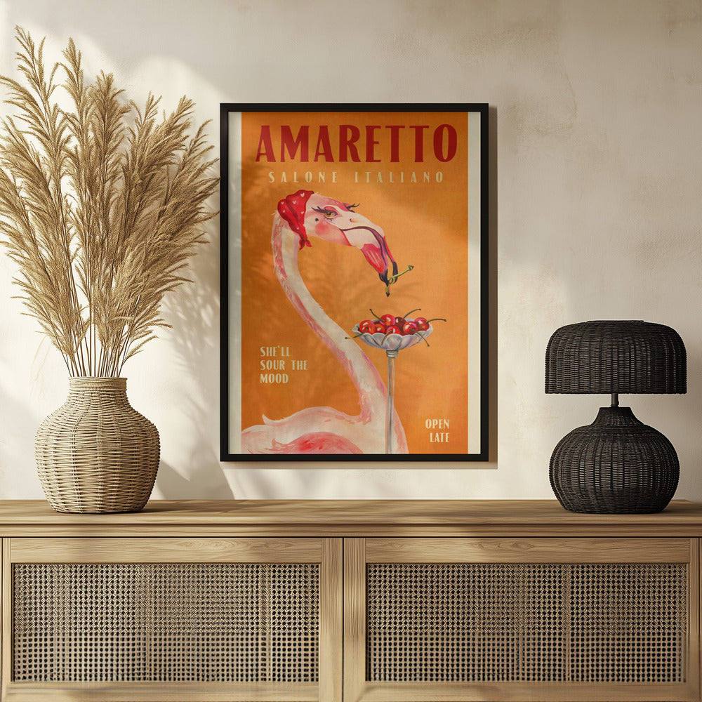 Amaretto Flamingo Art Deco Italian Cafe Travel Art Poster