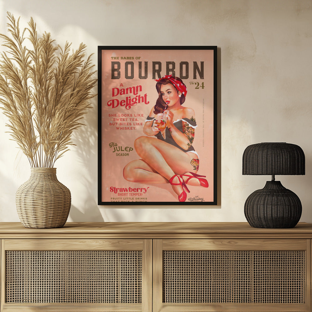 Bourbon Babes Vol 22 Vintage Pinup Girl Drinking A Cocktail Poster