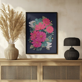 Flower Bouquet On Navy Poster