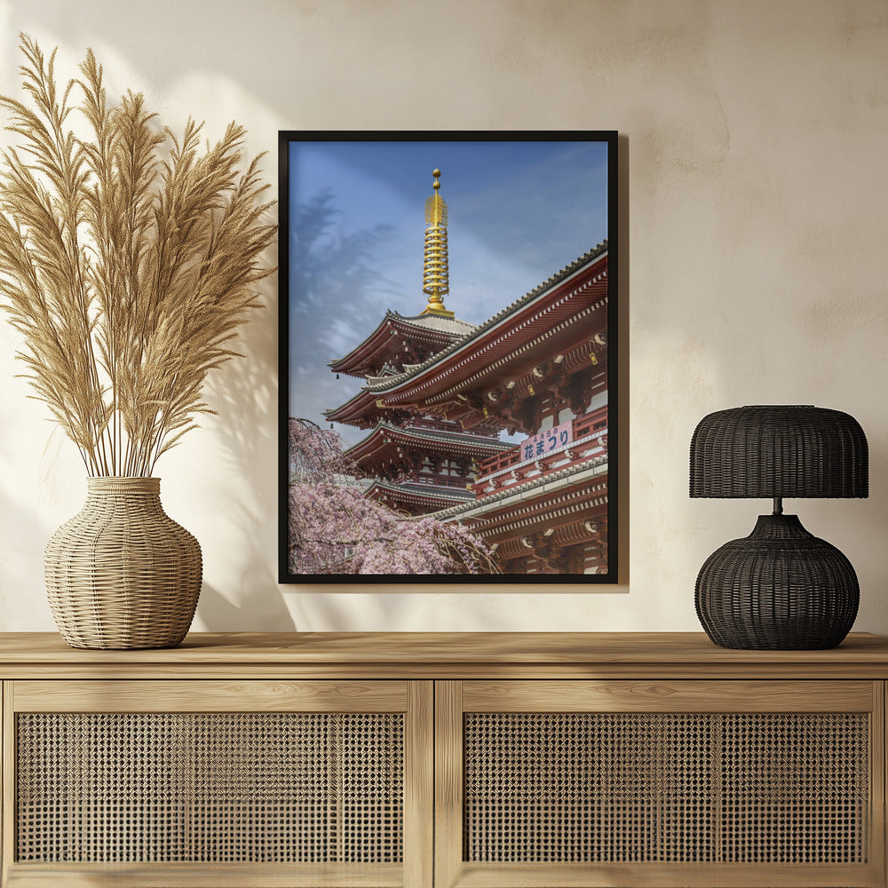 Charming Pagoda and Hozomon Gate of the Senso-ji temple in Tokyo Poster