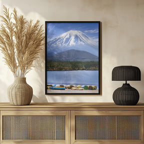 Picturesque Lake Shoji with striking Mount Fuji Poster