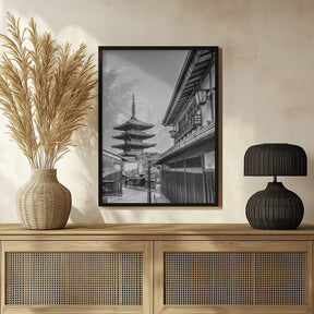 Historic Kyoto with Yasaka Pagoda - monochrome Poster