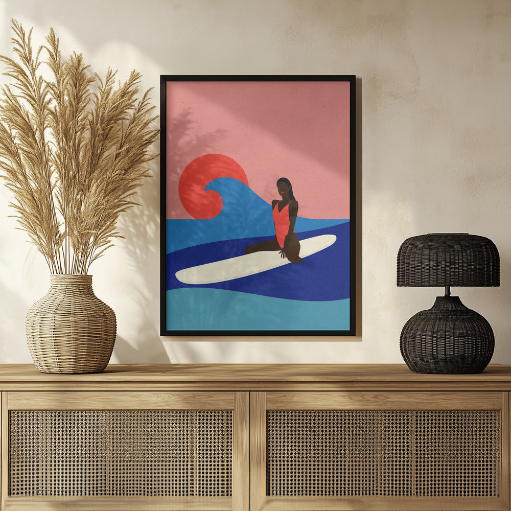 Girl On a Surfboard Poster