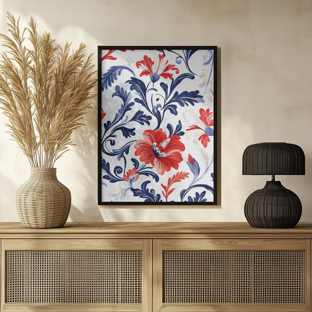 Floral In Blue and Red Poster