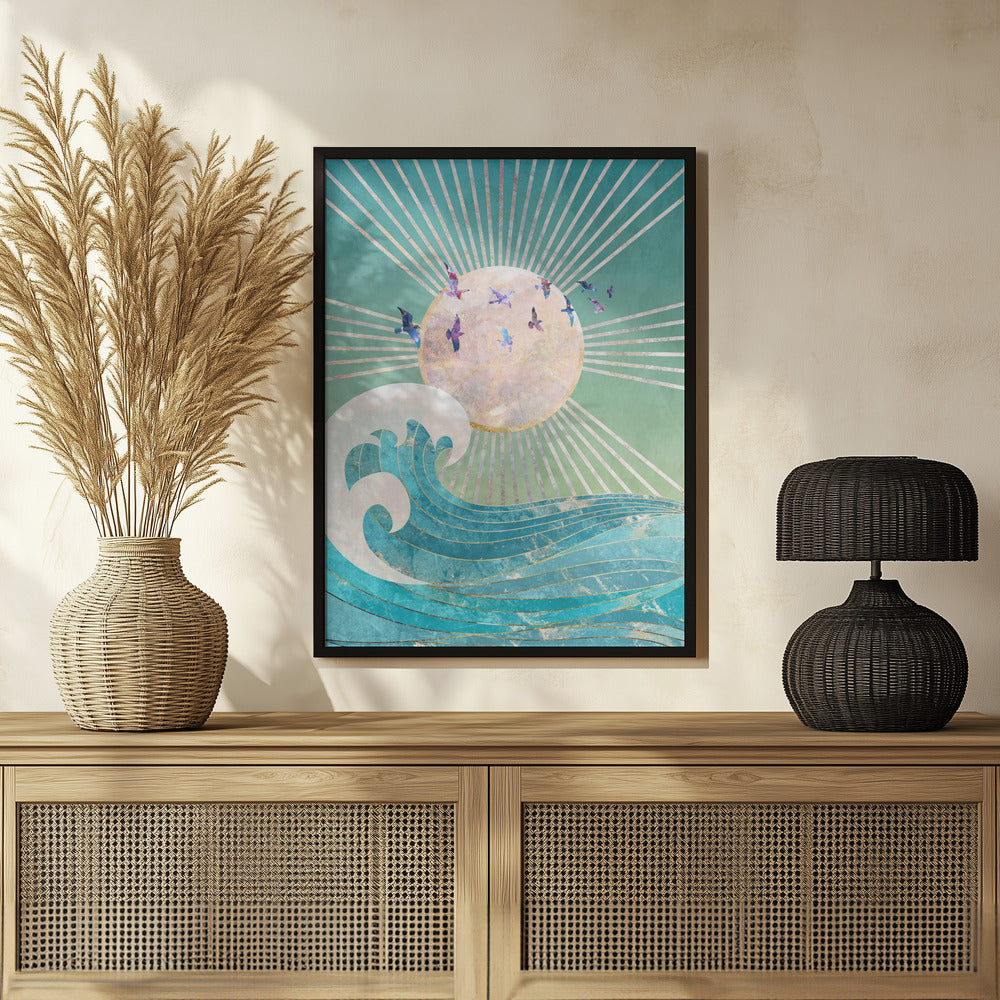 Sunset Golden Ocean Turquoise Poster