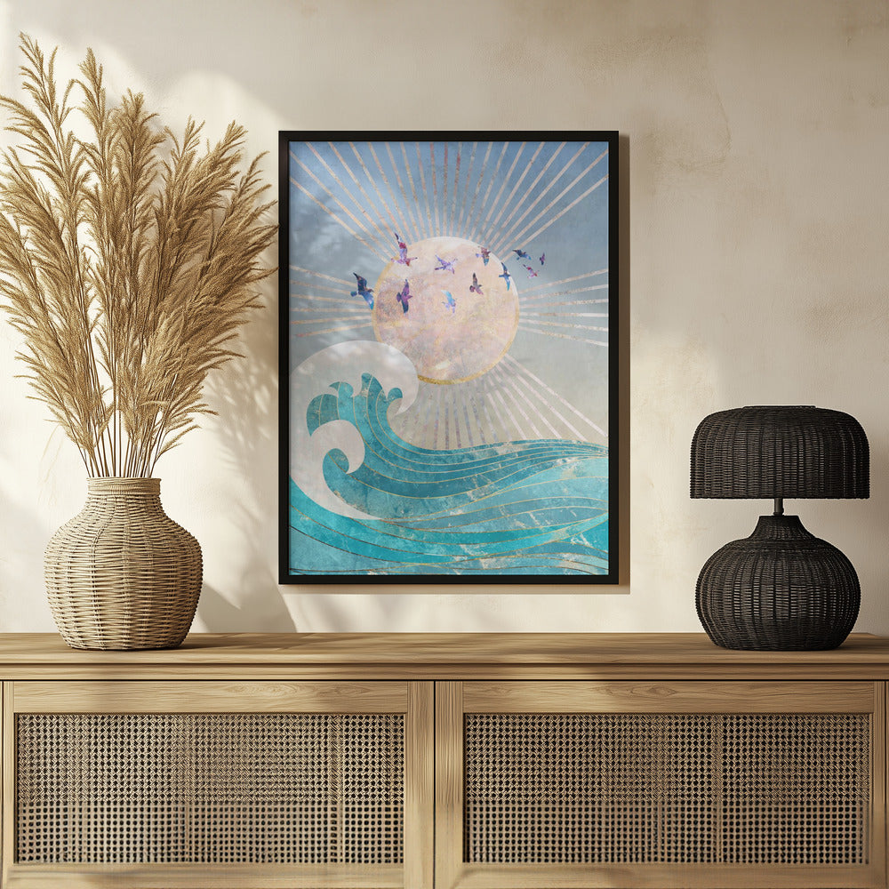 Sunset Golden Ocean Blue Poster