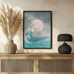 Sunset Golden Ocean Grey Poster