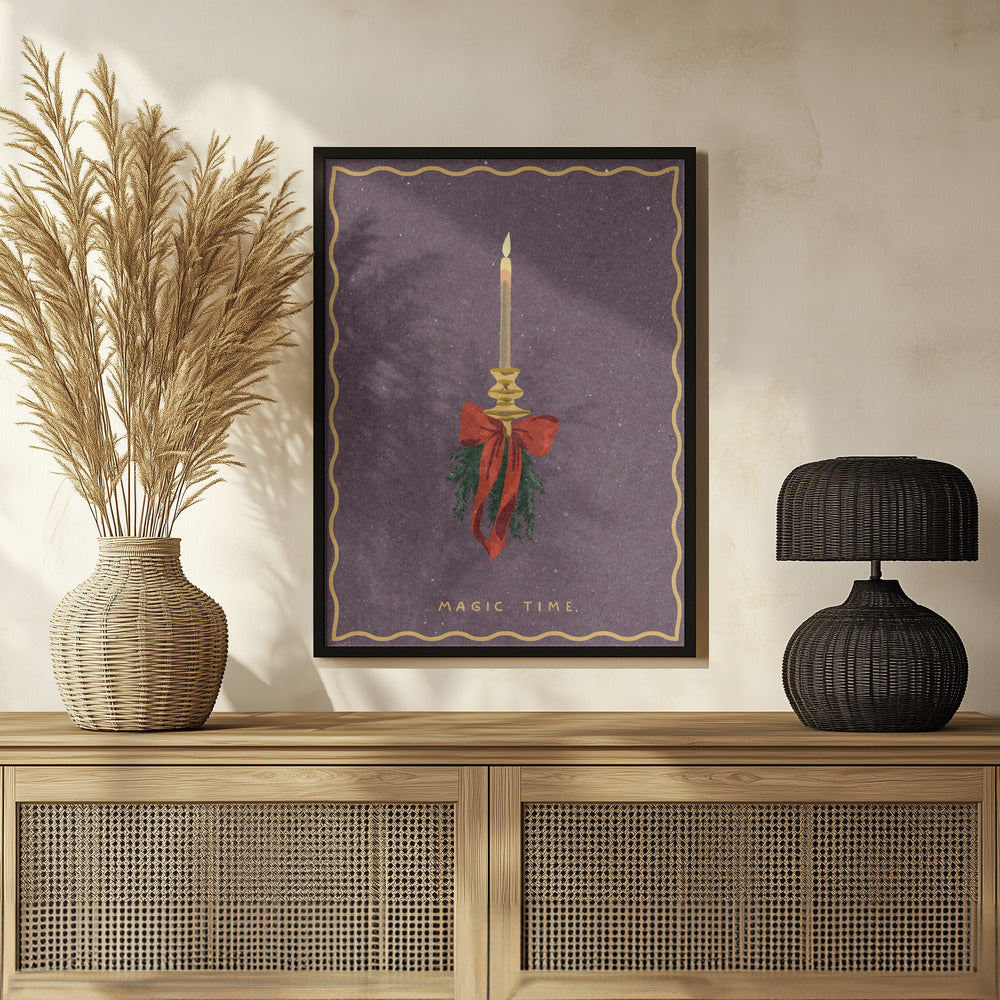 Candle with bow and spruce sprigs Poster